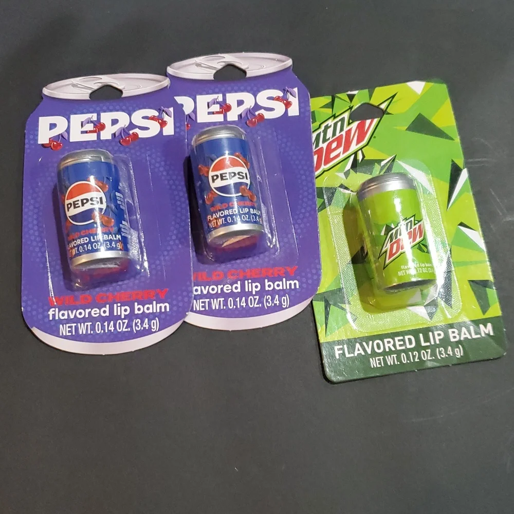 3 pack Wild Cherry Pepsi and Mountain Dew flavored lip balms brand‎ new